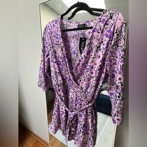 Boohoo Floral Romper, tie waist, long sleeve, size 12